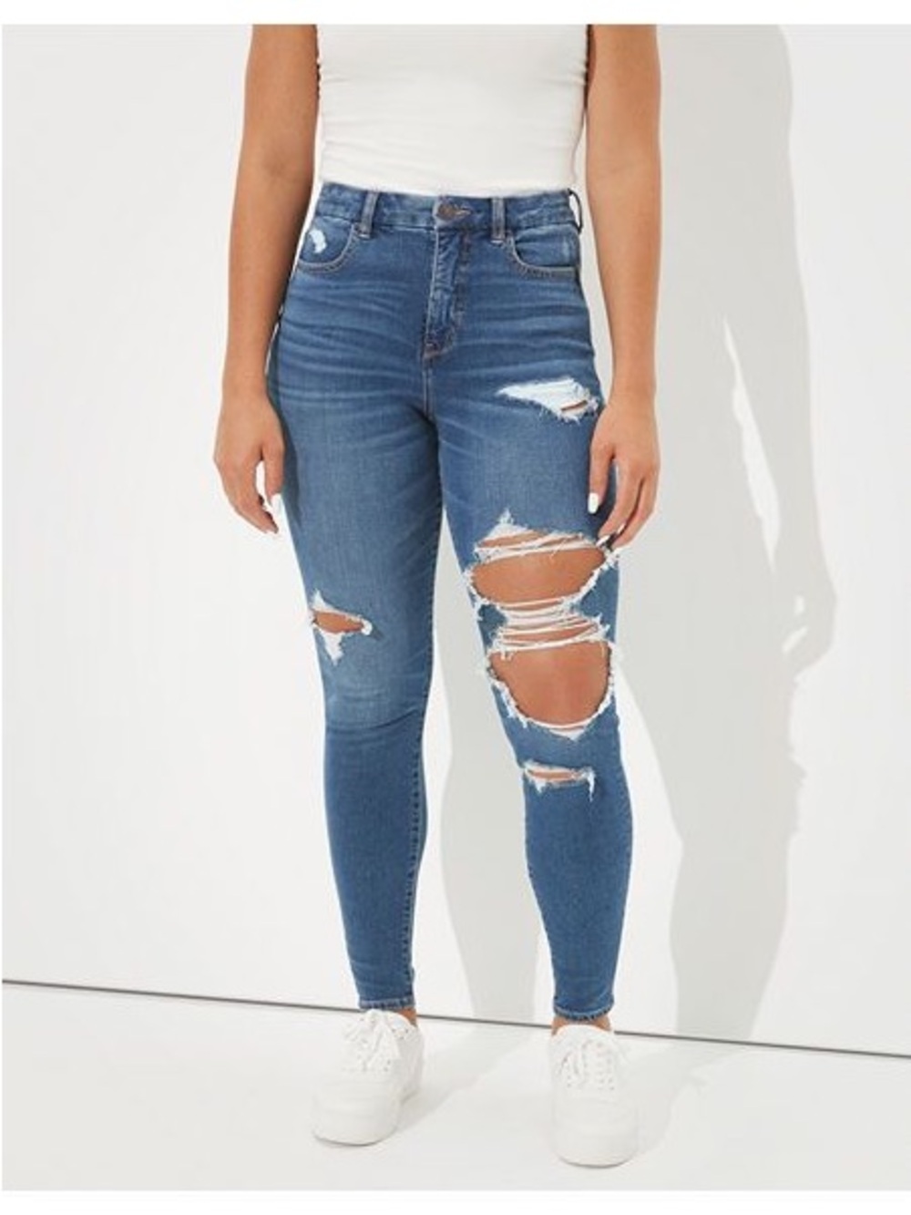American Eagle High-Rise Distressed Curvy  Skinny Jeans - Blue